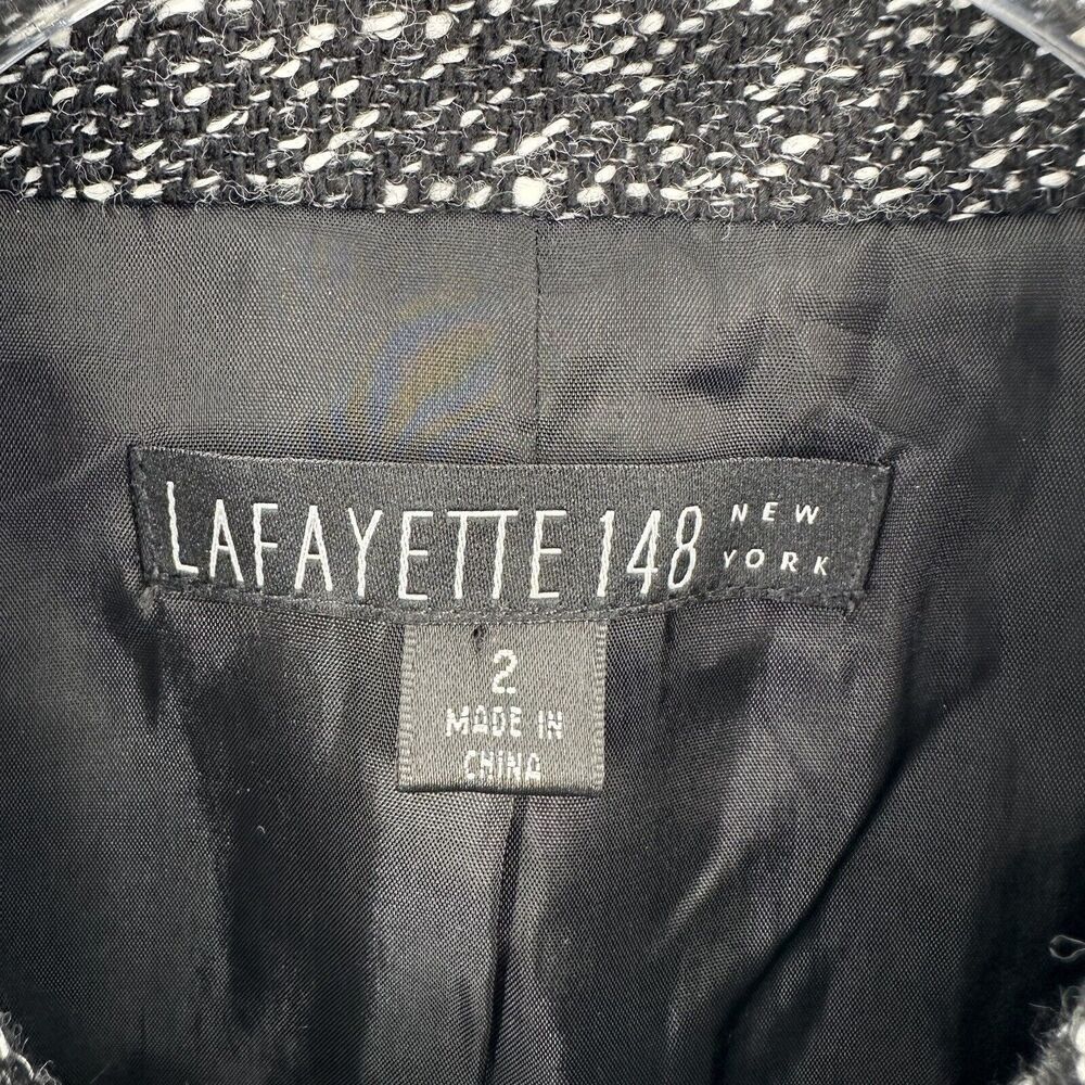 Lafayette 148 Blazer Women 2 Black White Tweed Snap Button Raw Hem Office Career - Picture 10 of 12